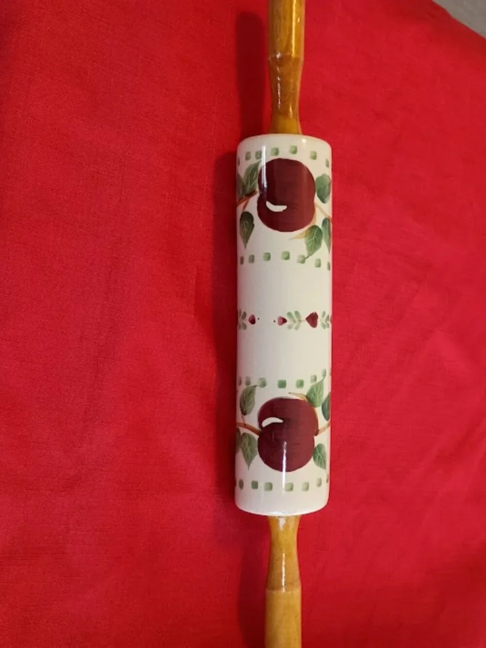 Apple Design Porcelain Rolling Pin with Wooden Handles